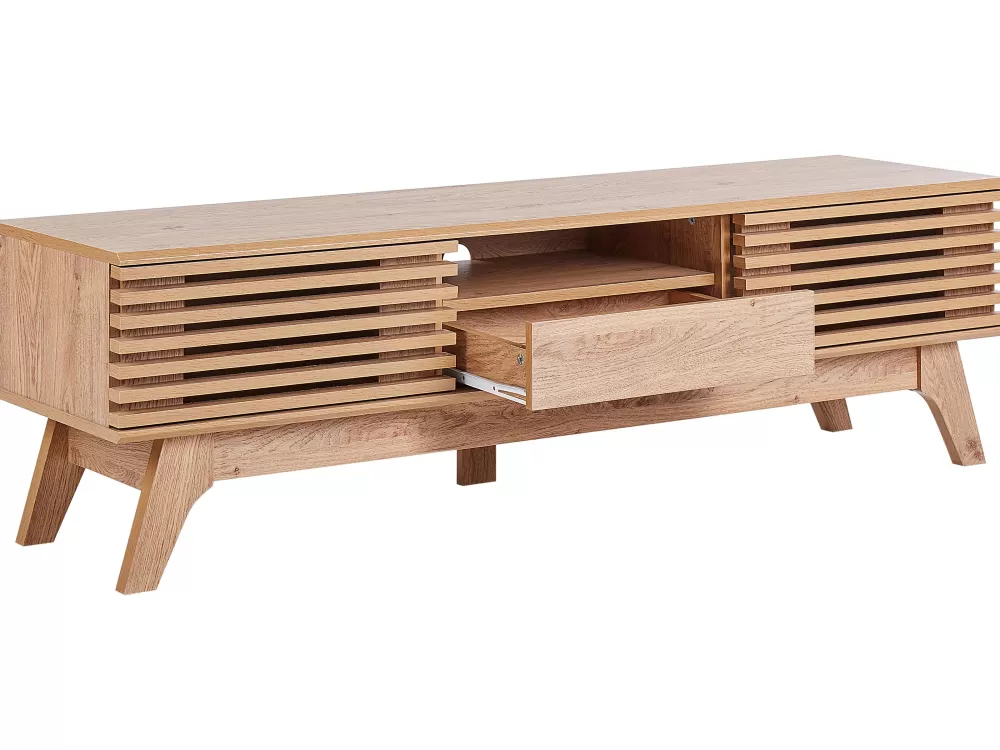 Beliani Mobile TV Detroit in Legno Chiaro con 2 Ante - Design Moderno e Conveniente