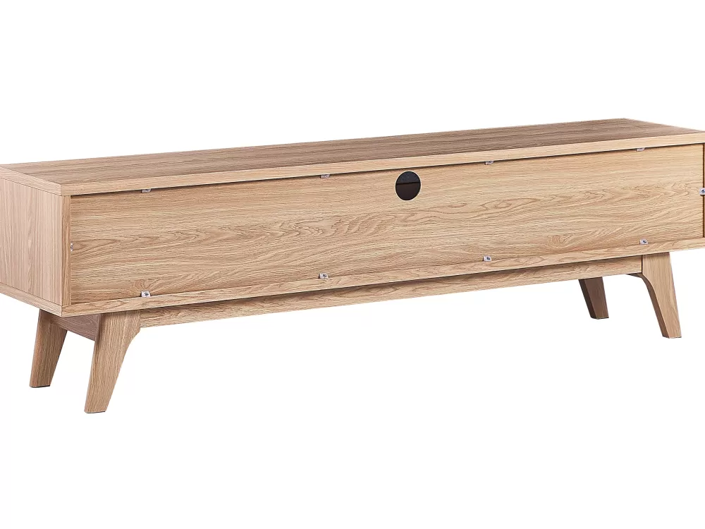 Beliani - Mobile TV Moderno a 2 Livelli con Ante e Cassetti, Design Elegante in Legno Chiaro e Bianco, Ideale per Soggiorni Minimalisti