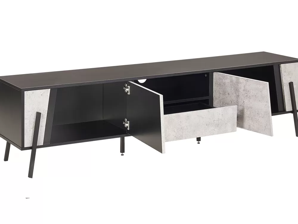 Mobile TV a 2 Livelli con Cassetti | Grigio Chiaro e Nero - Design Moderno per Soggiorno, Blackpool Beliani