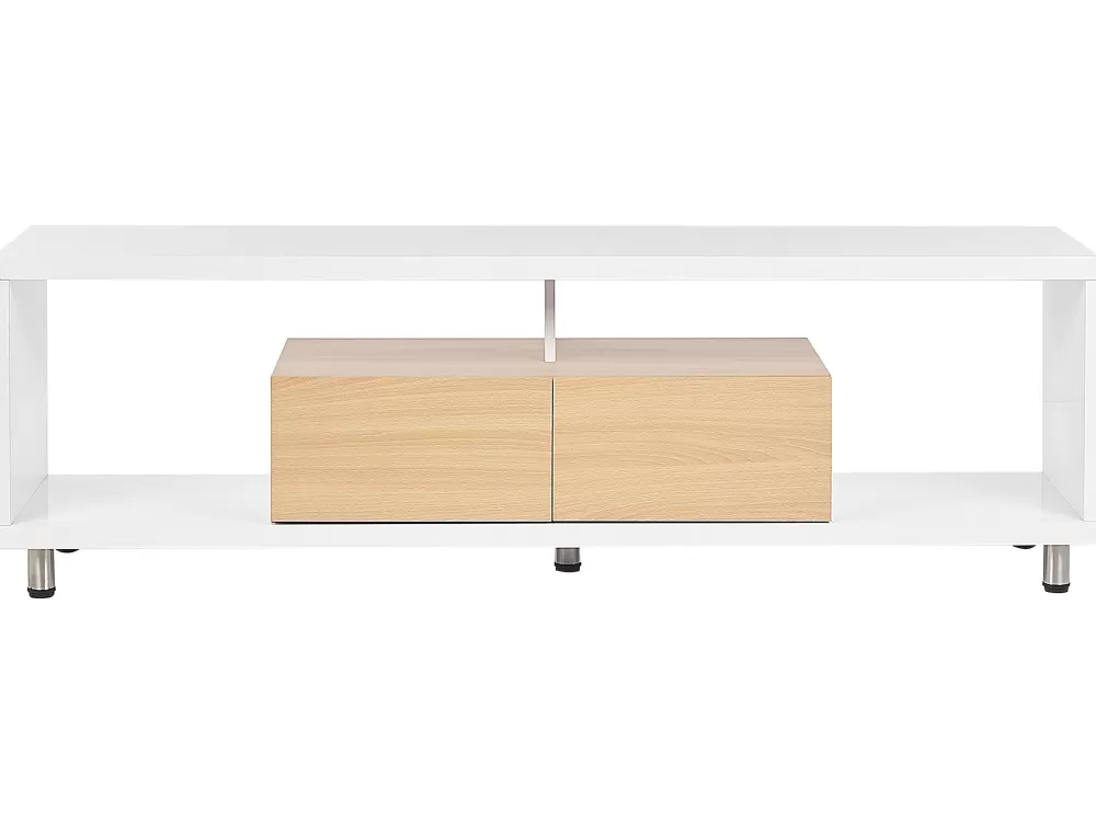 Mobile TV Beliani con 2 cassetti e 2 ripiani - Scaffalatura in legno chiaro stile nordico, finitura opaca bianco avorio, modello Knox per salotto moderno