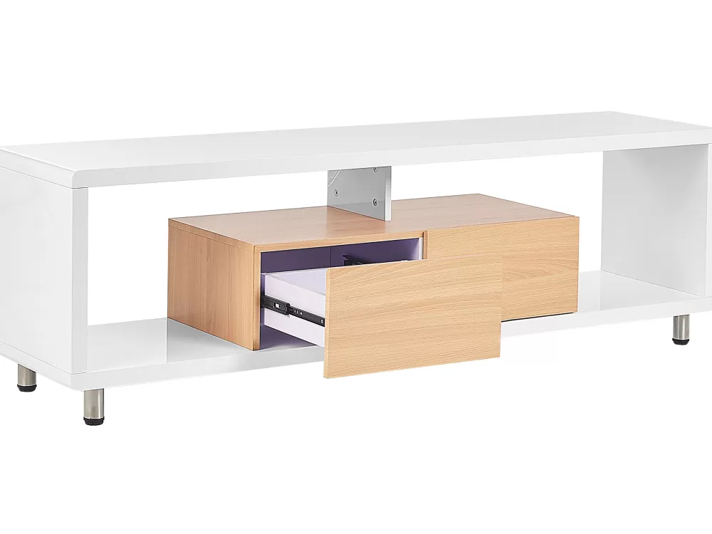 Mobile TV Beliani con 2 cassetti e 2 ripiani - Scaffalatura in legno chiaro stile nordico, finitura opaca bianco avorio, modello Knox per salotto moderno