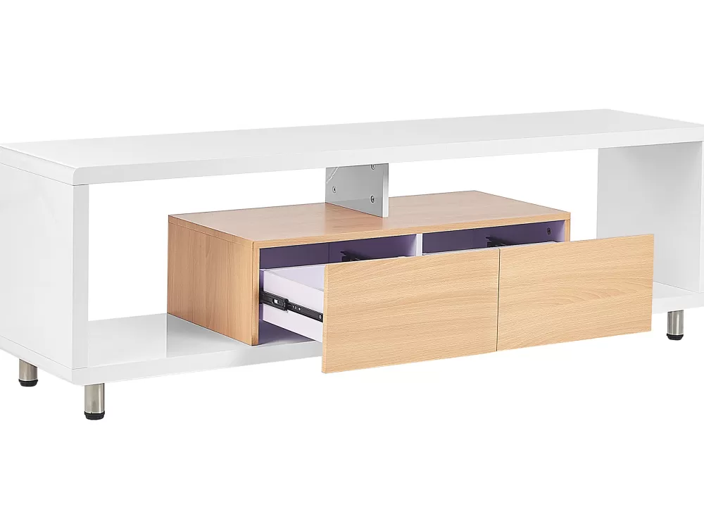 Mobile TV Beliani con 2 cassetti e 2 ripiani - Scaffalatura in legno chiaro stile nordico, finitura opaca bianco avorio, modello Knox per salotto moderno