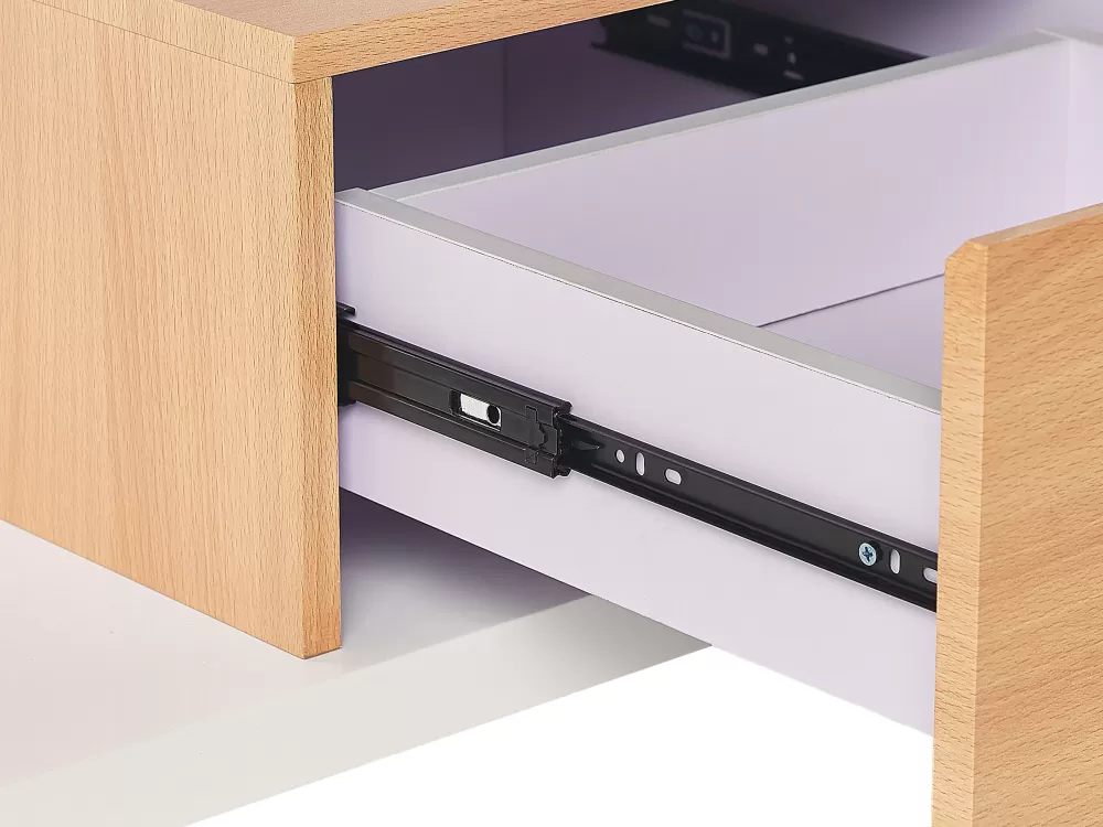 Mobile TV Beliani con 2 cassetti e 2 ripiani - Scaffalatura in legno chiaro stile nordico, finitura opaca bianco avorio, modello Knox per salotto moderno
