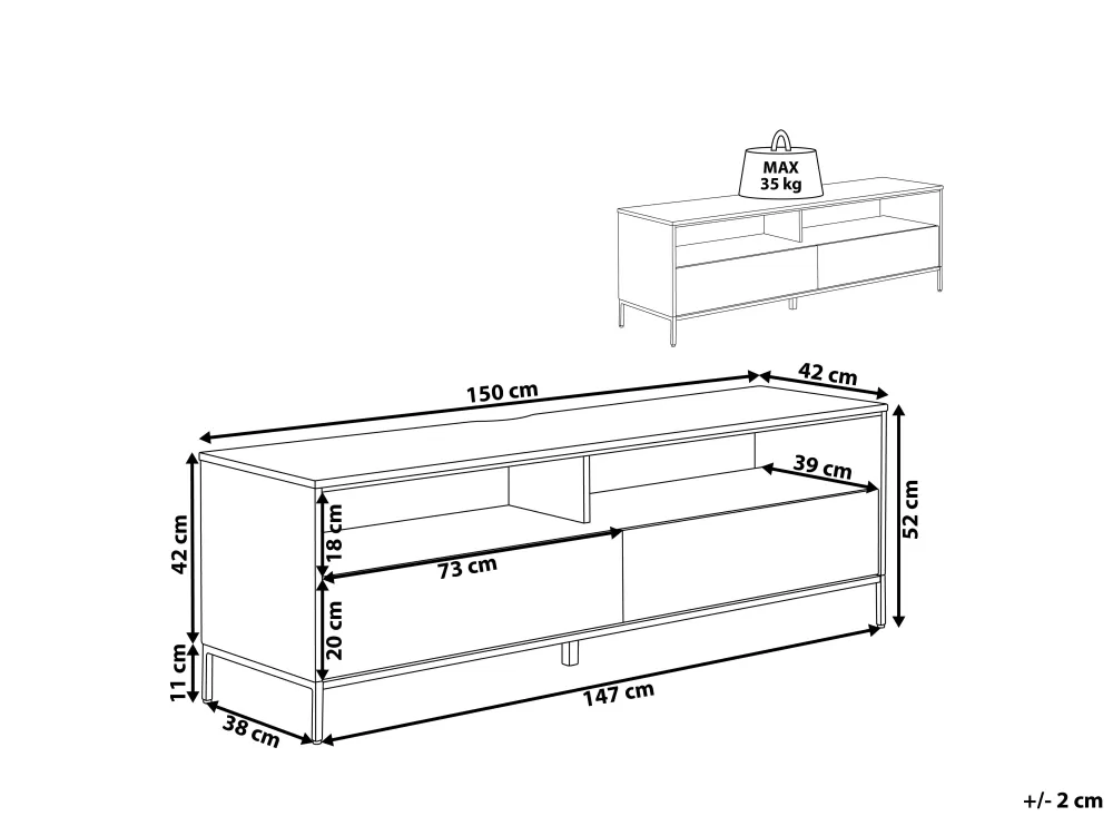 Beliani Scaffale TV Moderno con 2 Ante - Design in Legno Chiaro e Finitura Sydney Nero