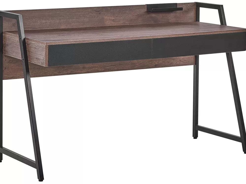 Set Ufficio Moderno 2 Pezzi Beliani - Legno Scuro con Finitura Nera, Design Foster/Harwich