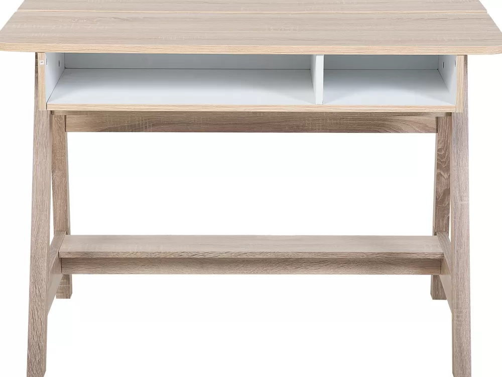 Beliani Scrivania Moderna con Mensola Integrata - Design Minimalista in Legno Chiaro e Bianco, Dimensioni Compatte 110x60 cm - Soluzione Pratica per Ufficio o Camera dei Ragazzi