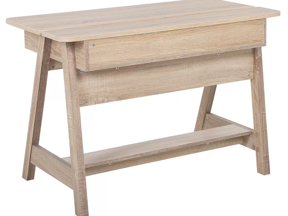 Beliani Scrivania Moderna con Mensola Integrata - Design Minimalista in Legno Chiaro e Bianco, Dimensioni Compatte 110x60 cm - Soluzione Pratica per Ufficio o Camera dei Ragazzi