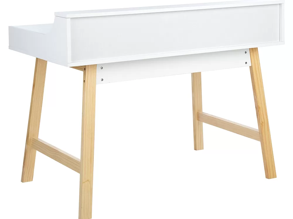 Beliani Scrivania Moderna con 2 Cassetti e Mensola, Bianco Chiaro, Legno Massello 110 cm - Design Barie per Soggiorno/Camera