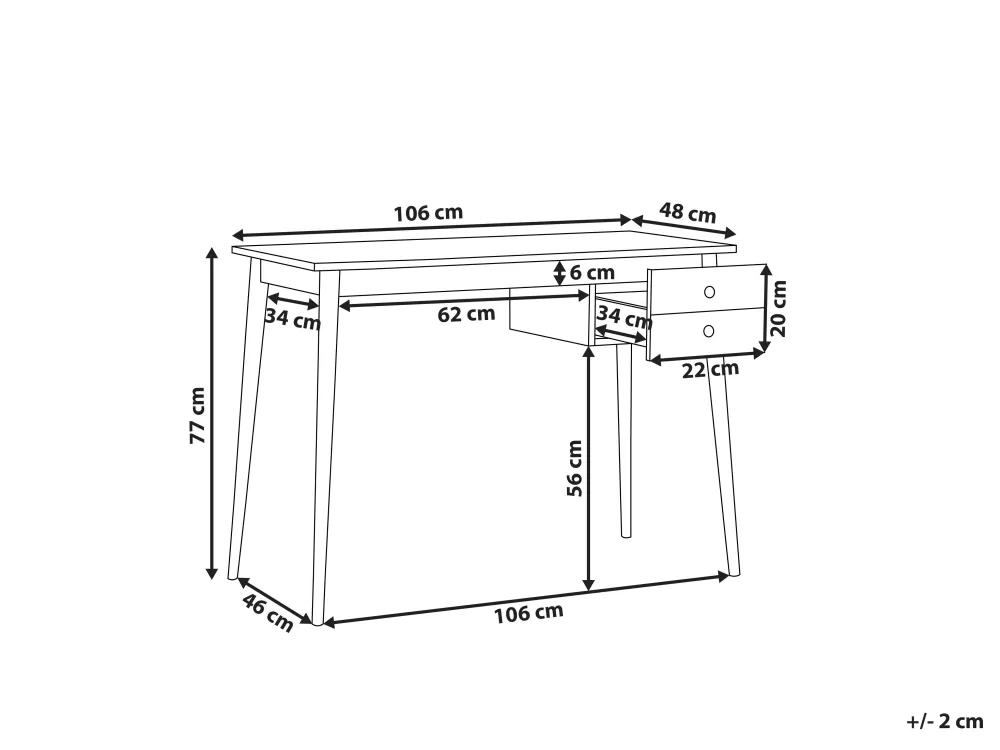 Tavolino moderno con doppio cassetto in legno scuro/chiaro, 106x48 cm - Design Beliani Ebeme