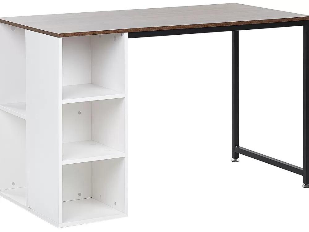 Beliani in Offerta: Tavolo da Lavoro con 5 Ripiani - Design Funzionale in Legno Scuro/Bianco Opaco, Dimensioni 120x60 cm - Ideale per Ufficio e Casa