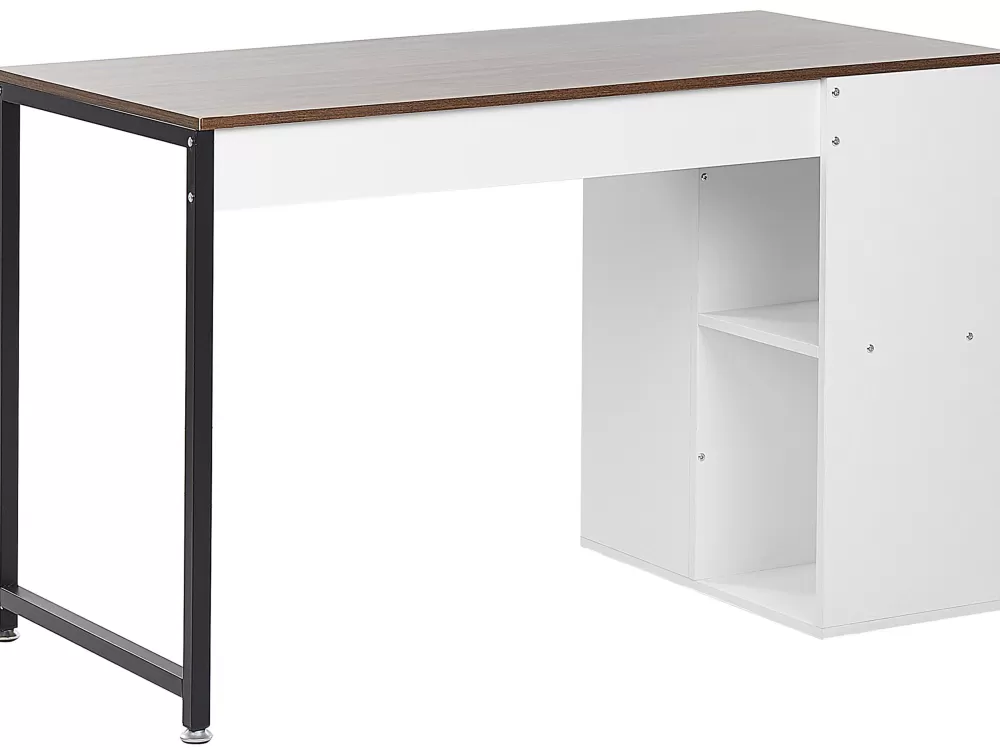 Beliani in Offerta: Tavolo da Lavoro con 5 Ripiani - Design Funzionale in Legno Scuro/Bianco Opaco, Dimensioni 120x60 cm - Ideale per Ufficio e Casa
