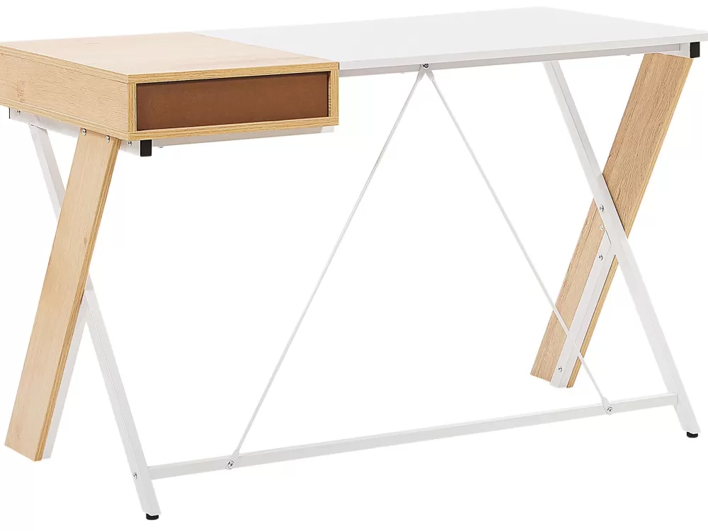 Promozione Esclusiva: Scrivania Compatta Beliani con Contenitore, Tonalità Legno Naturale e Bianco, Misure 120x60 cm - Design Hamden
