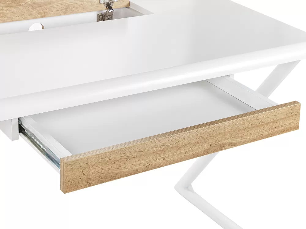 Beliani Focus - Scrivania Compatta con Cassetto per Cameretta, Bianco Naturale o Effetto Legno Chiaro, Dimensioni 120x60 cm - Design Funzionale per Spazi Junior