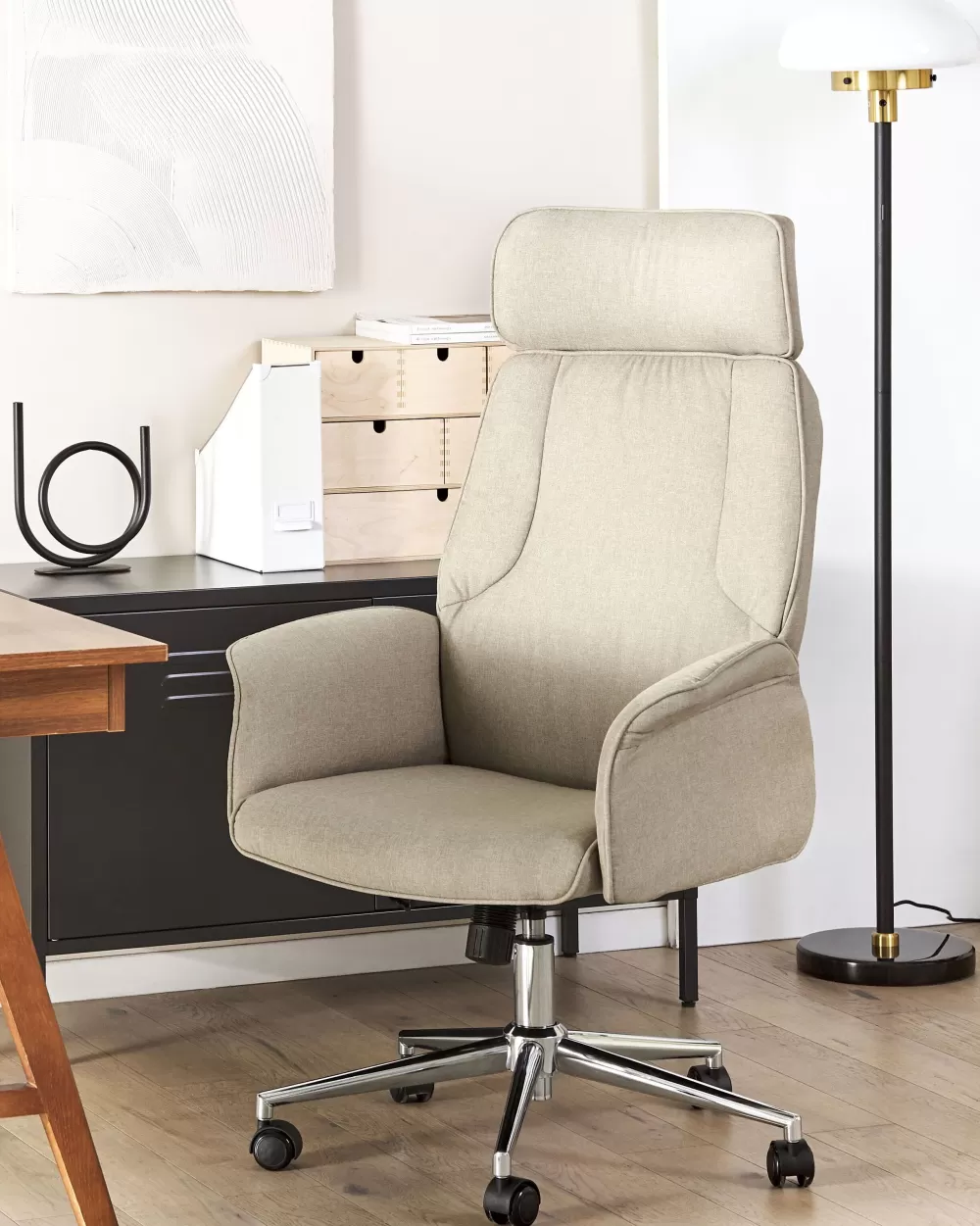 Beliani Sedia da Ufficio Confortevole in Tessuto Beige - Design Moderno Pilot 

（：，