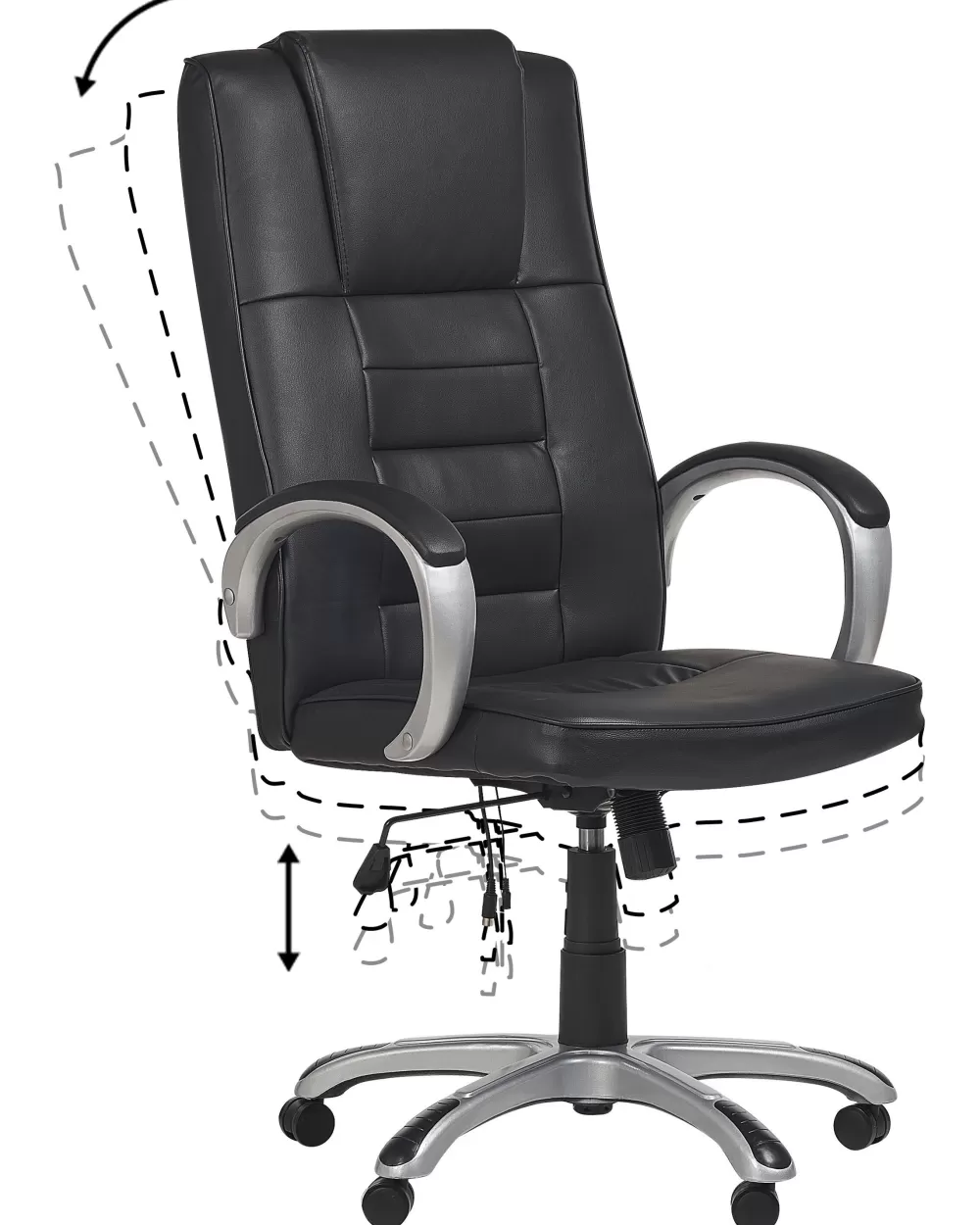 Beliani Grandeur II - Sedia Ufficio in Ecopelle Nera con Schienale Regolabile, Design Ergonomico e Struttura Stabilizzata