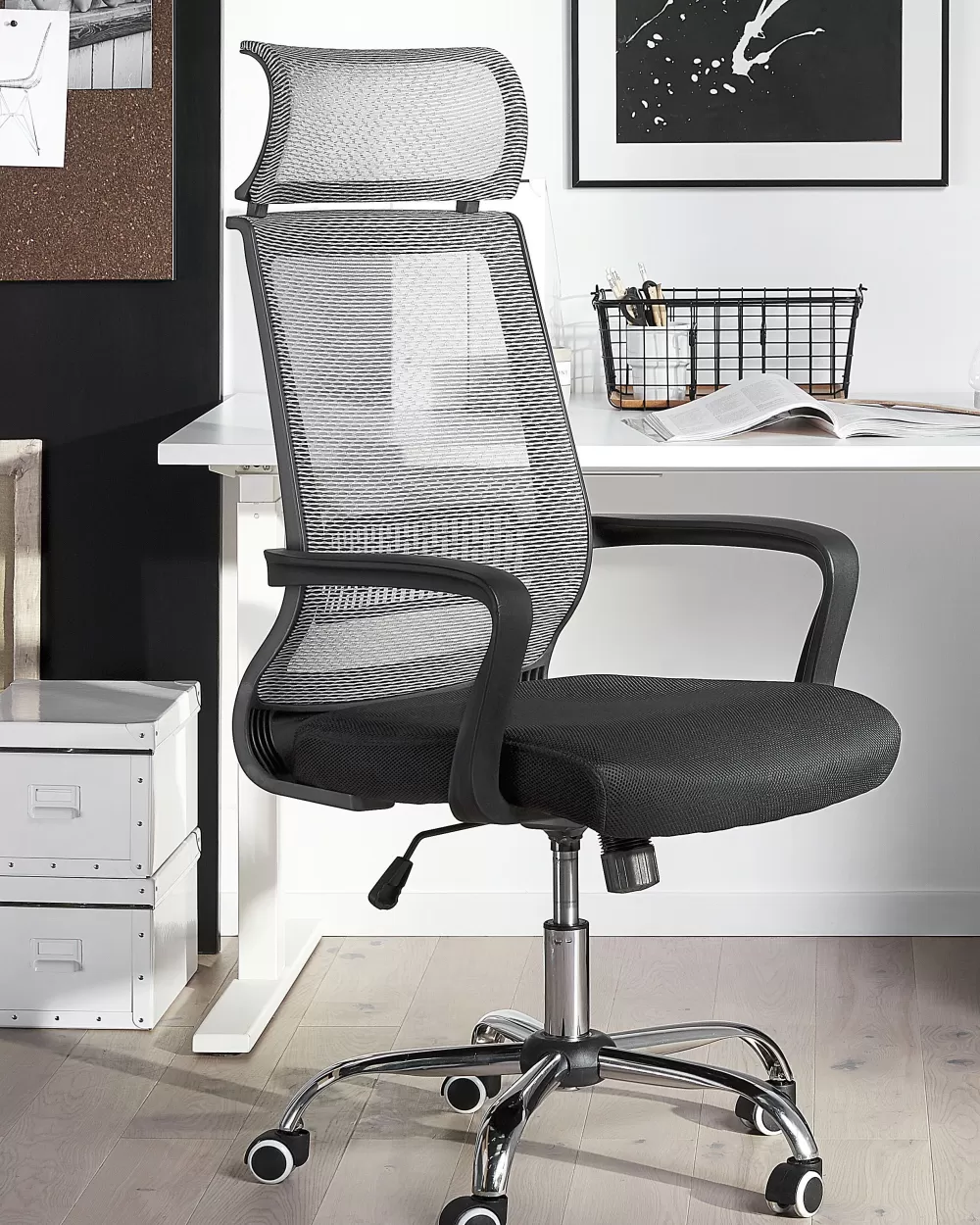 Beliani Sedia Moderna in Rete Grigio Antracite - Design Elegante per Soggiorno Contemporaneo