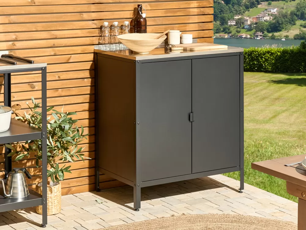 Armadio da Cucina Esterno Beliani in Acciaio con 2 Ante, Design Moderno e Resistente - Nero Opaco per Giardino