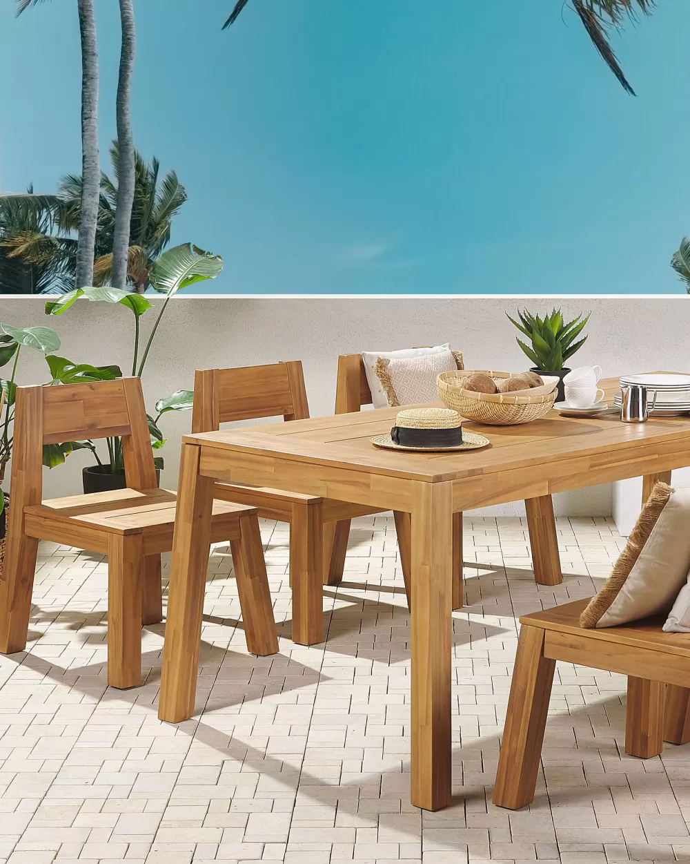 Beliani Set da 4 Sedie Giardino in Legno Acacia Naturale - Design Moderno e Confortevole per Esterni, Collezione Livorno