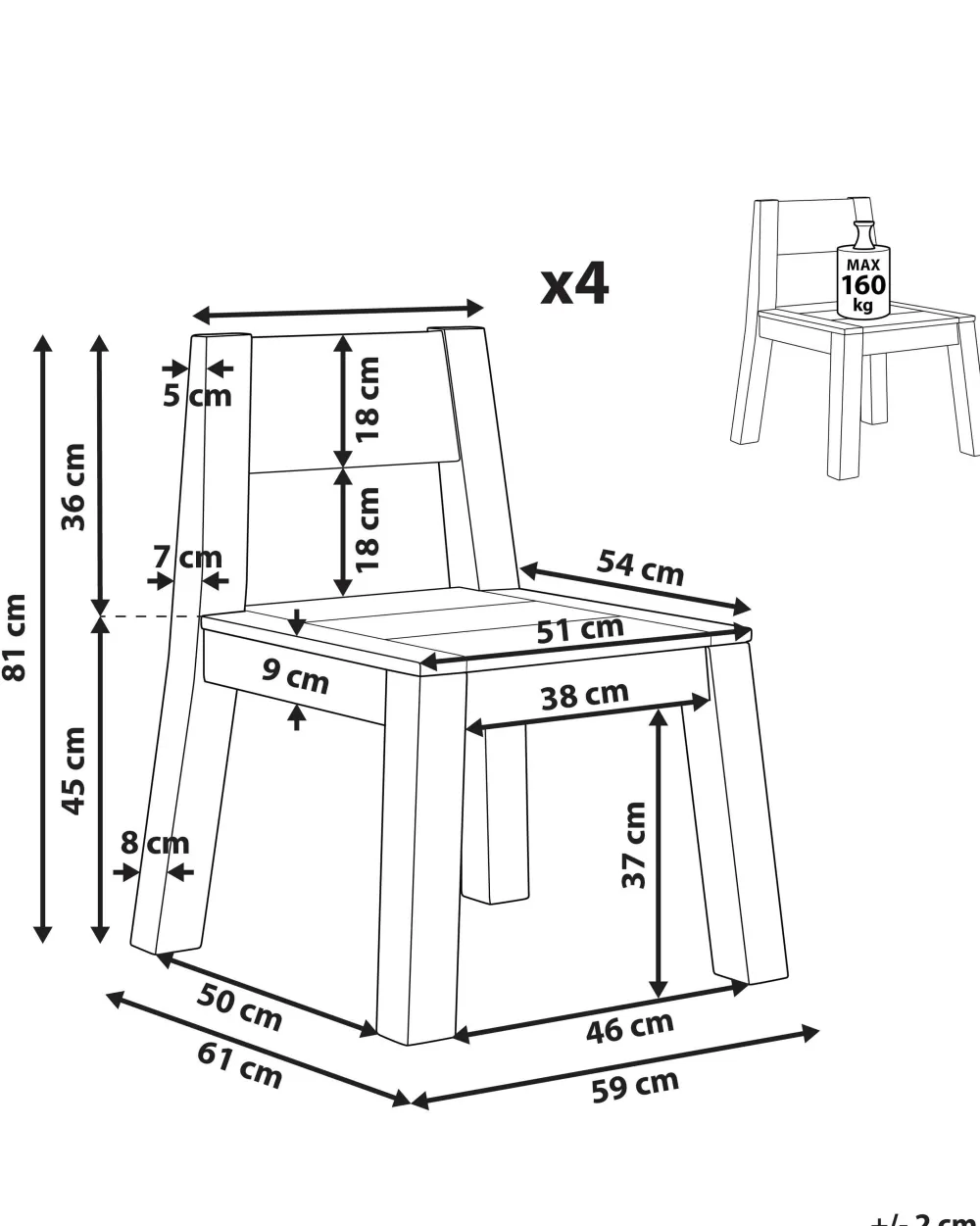 Beliani Set da 4 Sedie Giardino in Legno Acacia Naturale - Design Moderno e Confortevole per Esterni, Collezione Livorno