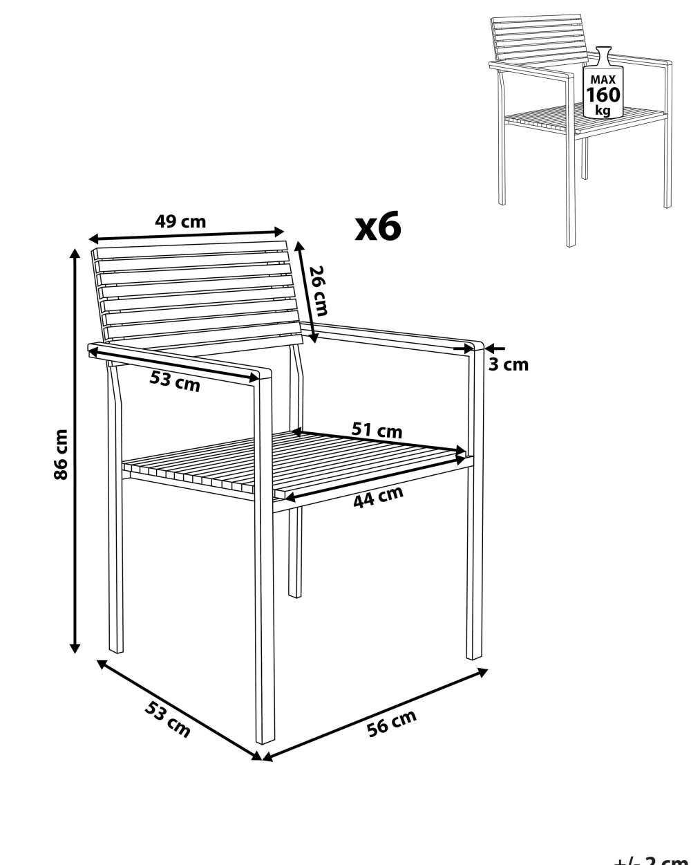 Beliani: Set Elegante da 6 Sedie da Giardino in Teak Chiaro, Stile Viareggio - Arredo Esterno Confortevole con Struttura Resistente all'Intemperie