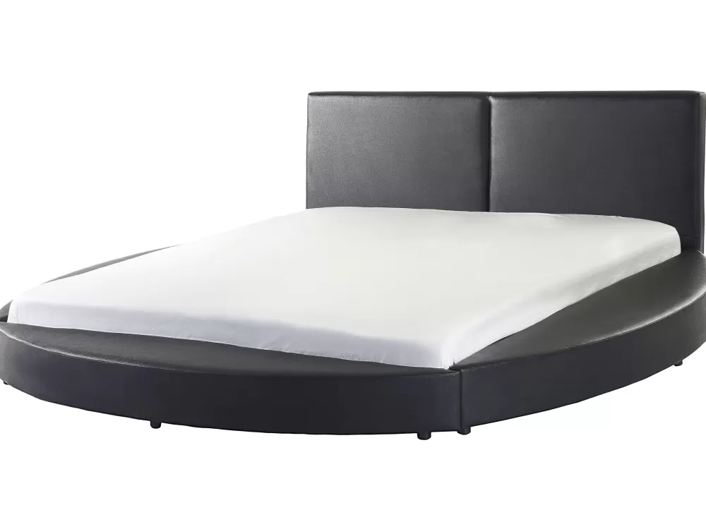 Beliani Letto Laval in Pelle Nera Rotonda - Design Confortevole 180x200 cm per Camera da Letto Moderna