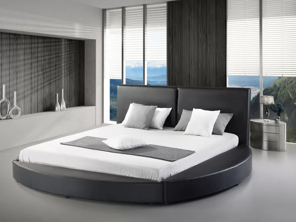 Beliani Letto Laval in Pelle Nera Rotonda - Design Confortevole 180x200 cm per Camera da Letto Moderna