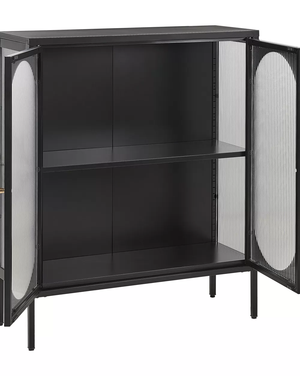 Beliani - Vetrinetta Moderna in Acciaio Inox con 2 Ante e 2 Ripiani, Design Elegante Nero - Sarre