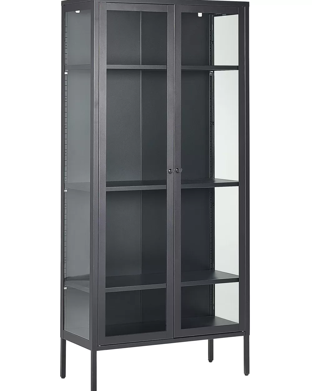 Beliani Vetrinetta Moderna in Acciaio con 2 Porte e 4 Ripiani, Design Elegante Nero Harty
