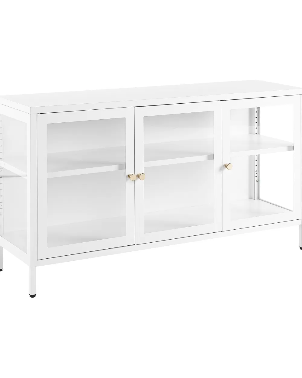 Vetrina Moderna Newport con 3 Ante e 2 Ripiani – Credenza in Acciaio Bianco per Soggiorno o Cucina, Design Elegante Beliani