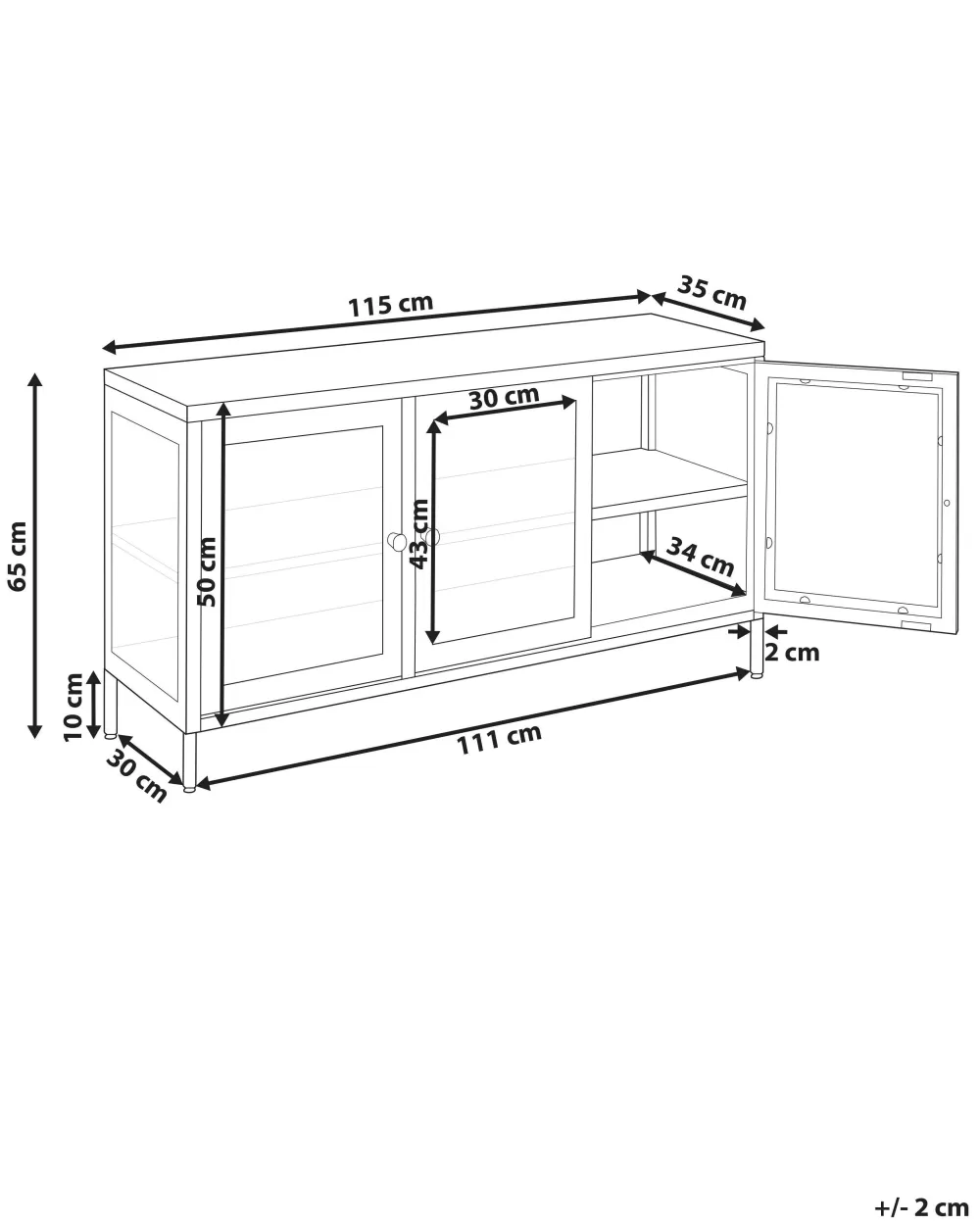 Vetrina Moderna Newport con 3 Ante e 2 Ripiani – Credenza in Acciaio Bianco per Soggiorno o Cucina, Design Elegante Beliani