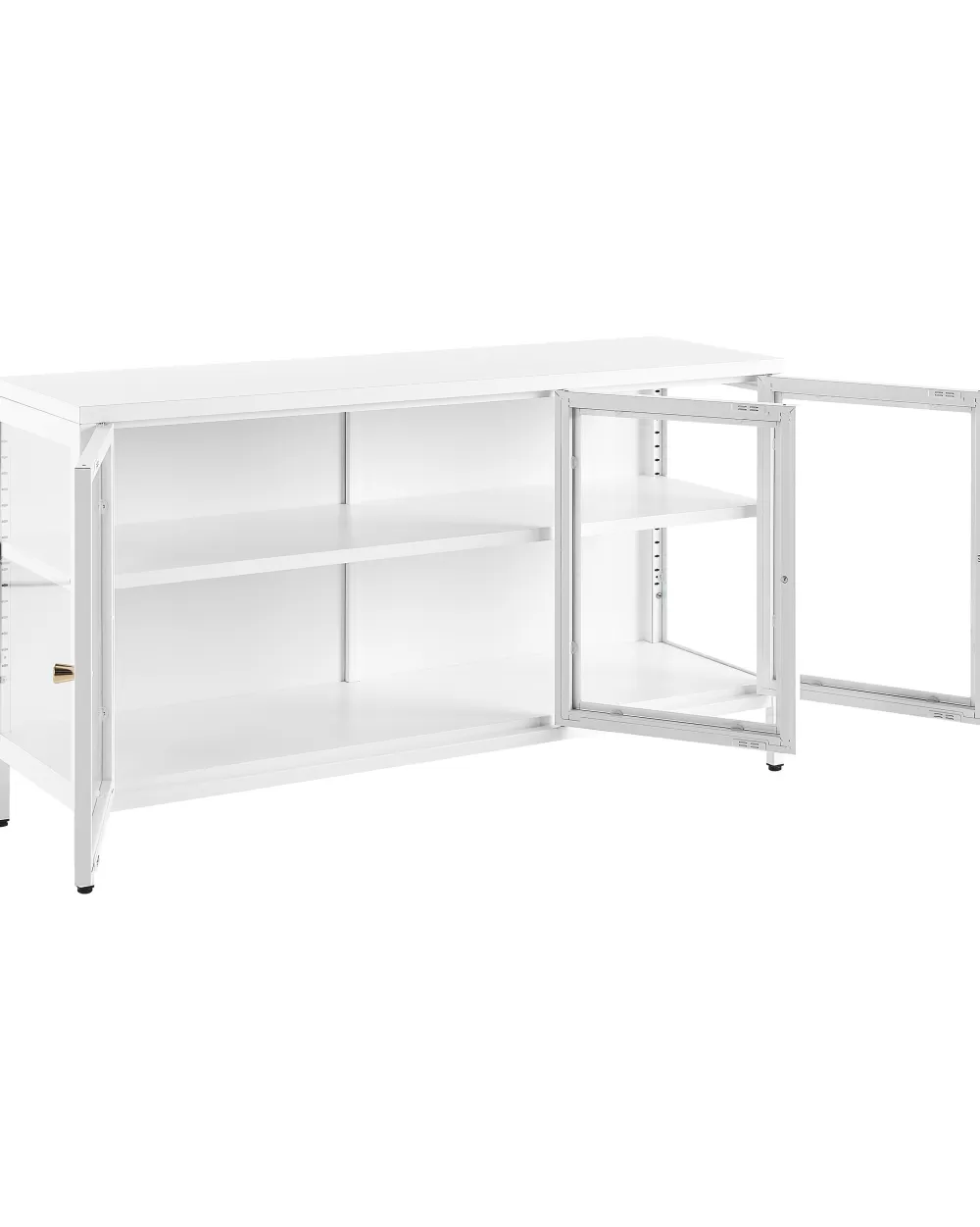 Vetrina Moderna Newport con 3 Ante e 2 Ripiani – Credenza in Acciaio Bianco per Soggiorno o Cucina, Design Elegante Beliani